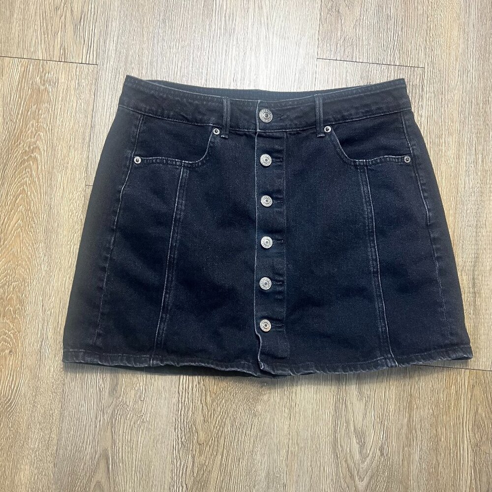 American Eagle Jean Skirt Size 10 Y2K Denim Mini Button Front High Rise A-line